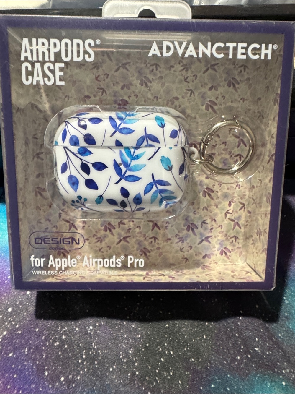 Blue Floral AirPods Pro Protective Case with Keyring
